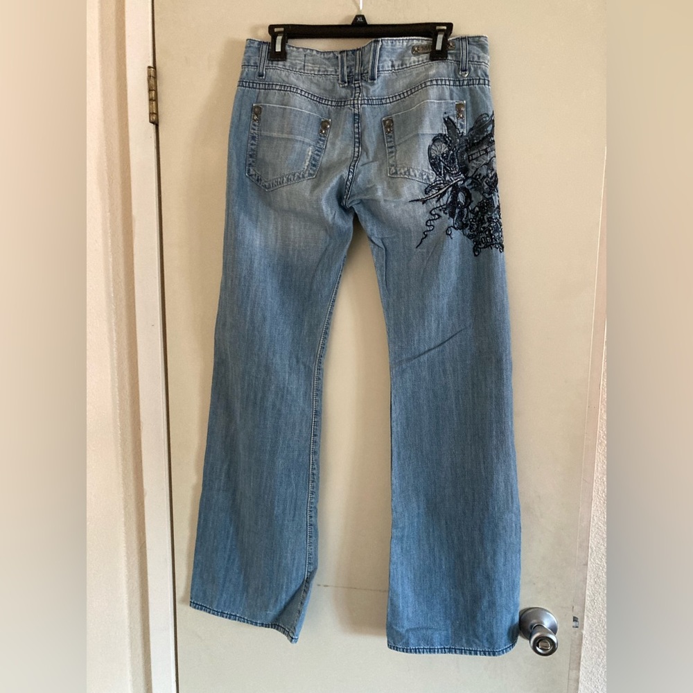 Vintage Rerock Women’s Embroidered Wide Leg Jeans - Picture 2 of 16